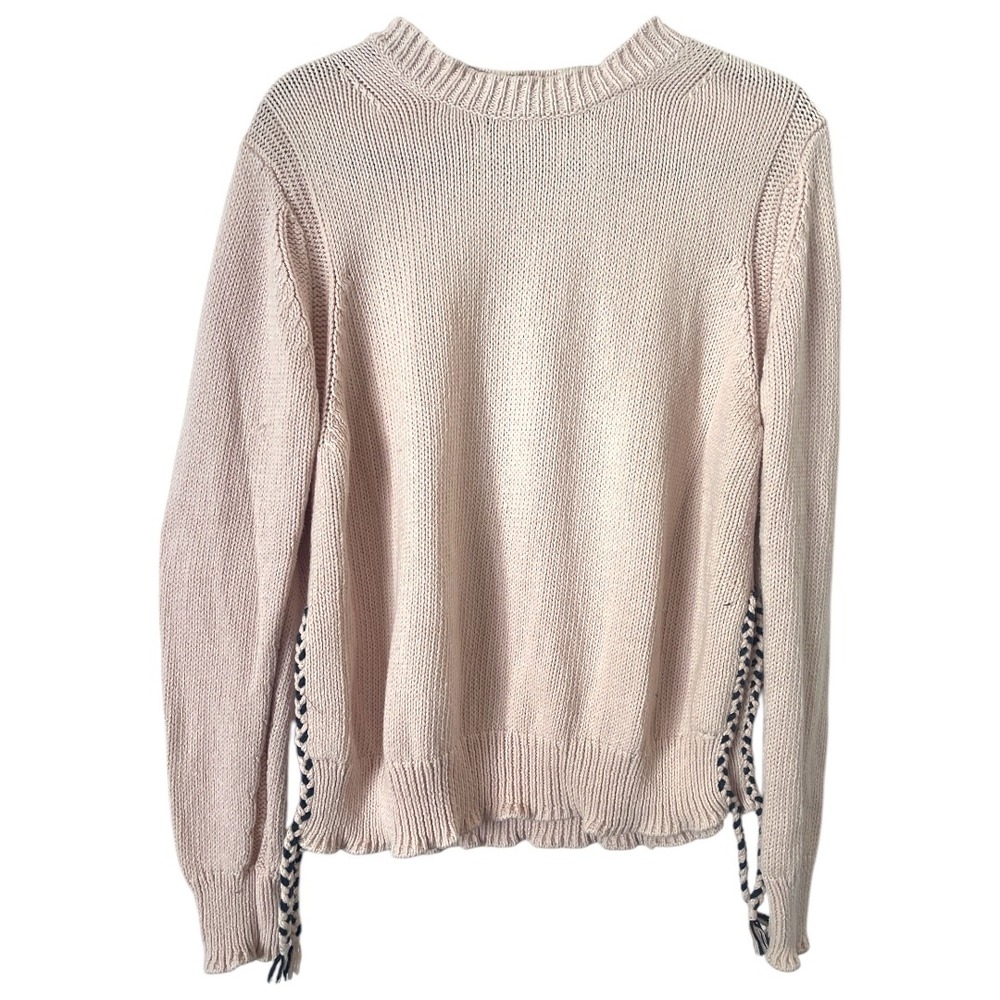 360 Sweater Pink‎ Crewneck Long Sleeve Cotton Sweater With Braid Details